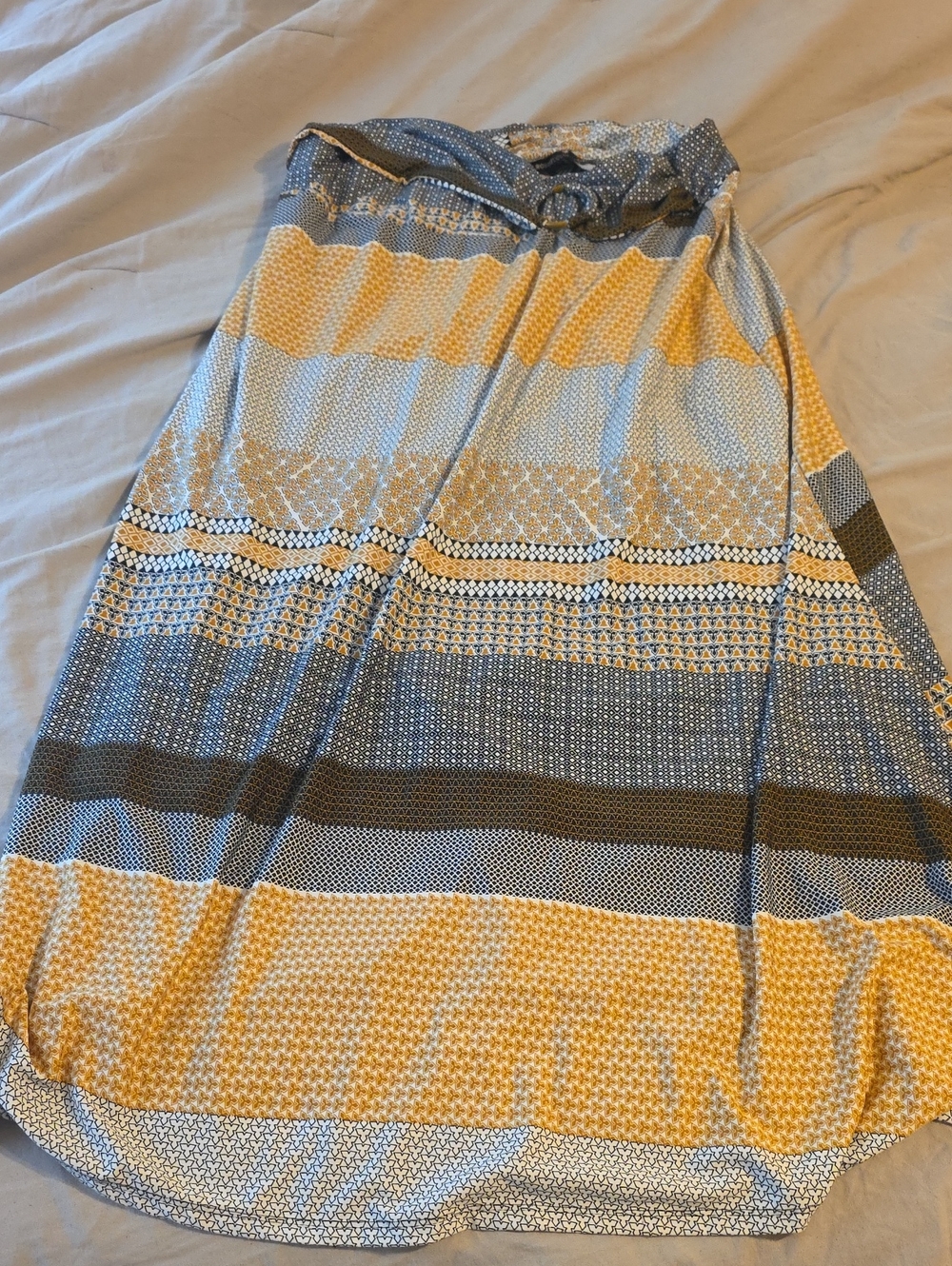 Robert Louis Yellow and Gray Striped Maxi Skirt